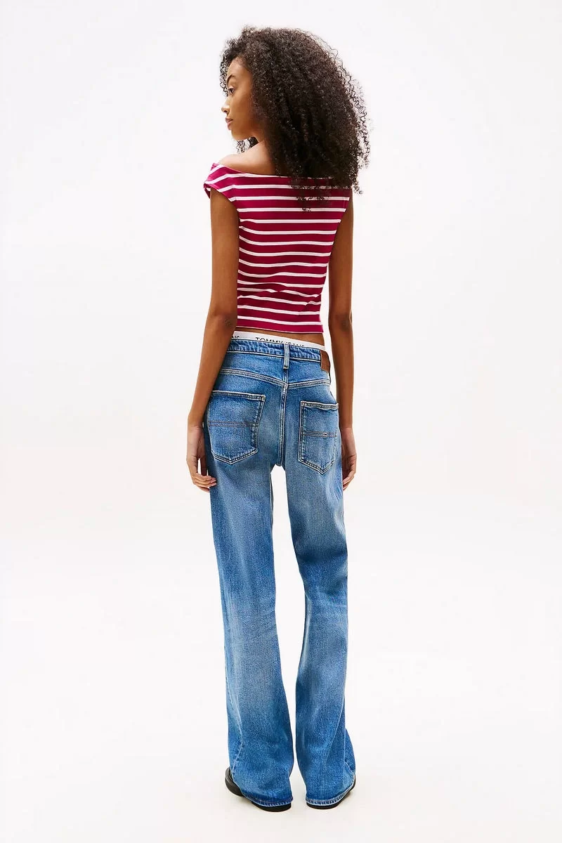 Tommy Jeans TJW BOAT NECK TOP SS EXT Kadın kırmızı T-shirt DW0DW20234XIP