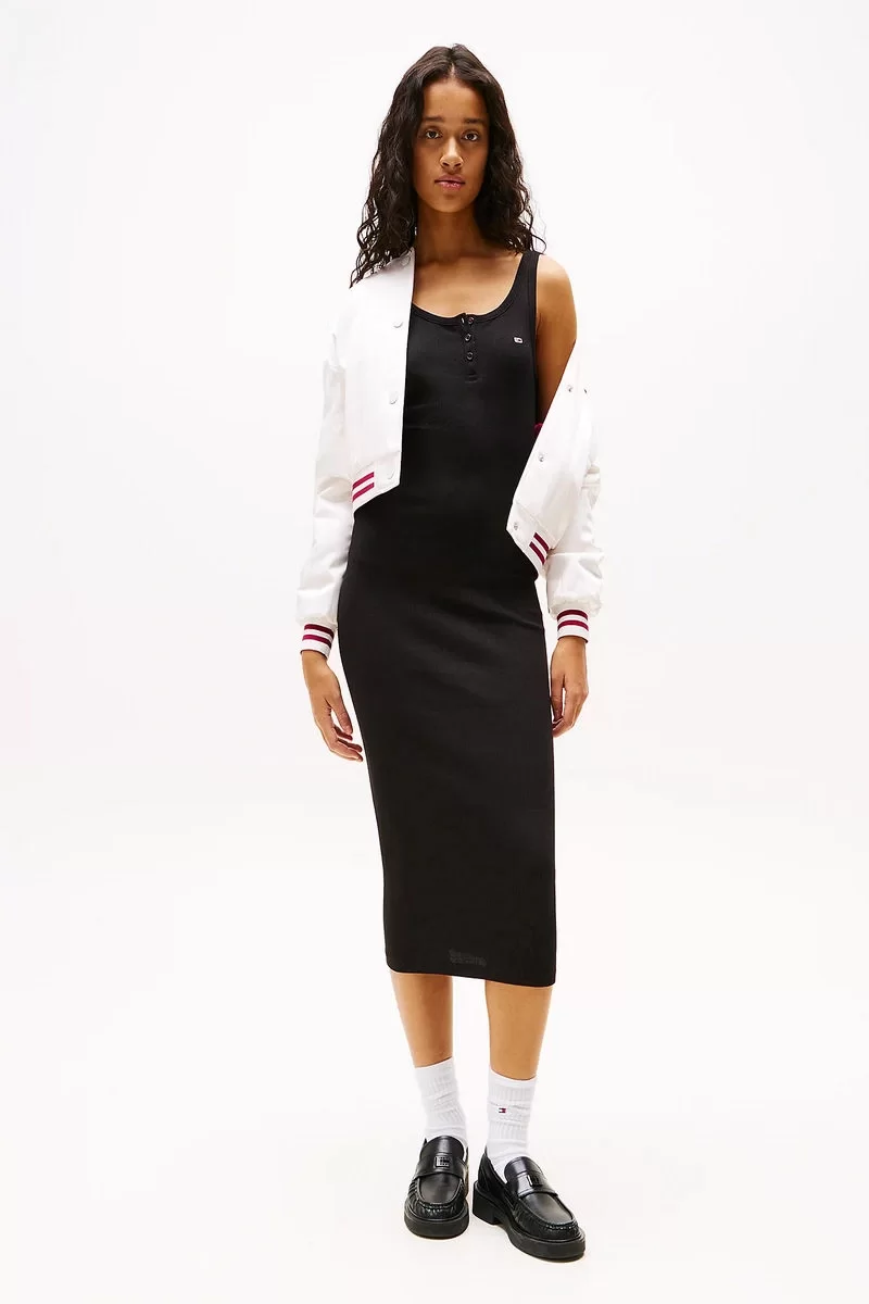 Tommy Jeans TJW BUTTON TANK DRESS Kadın siyah Elbise DW0DW19477BDS