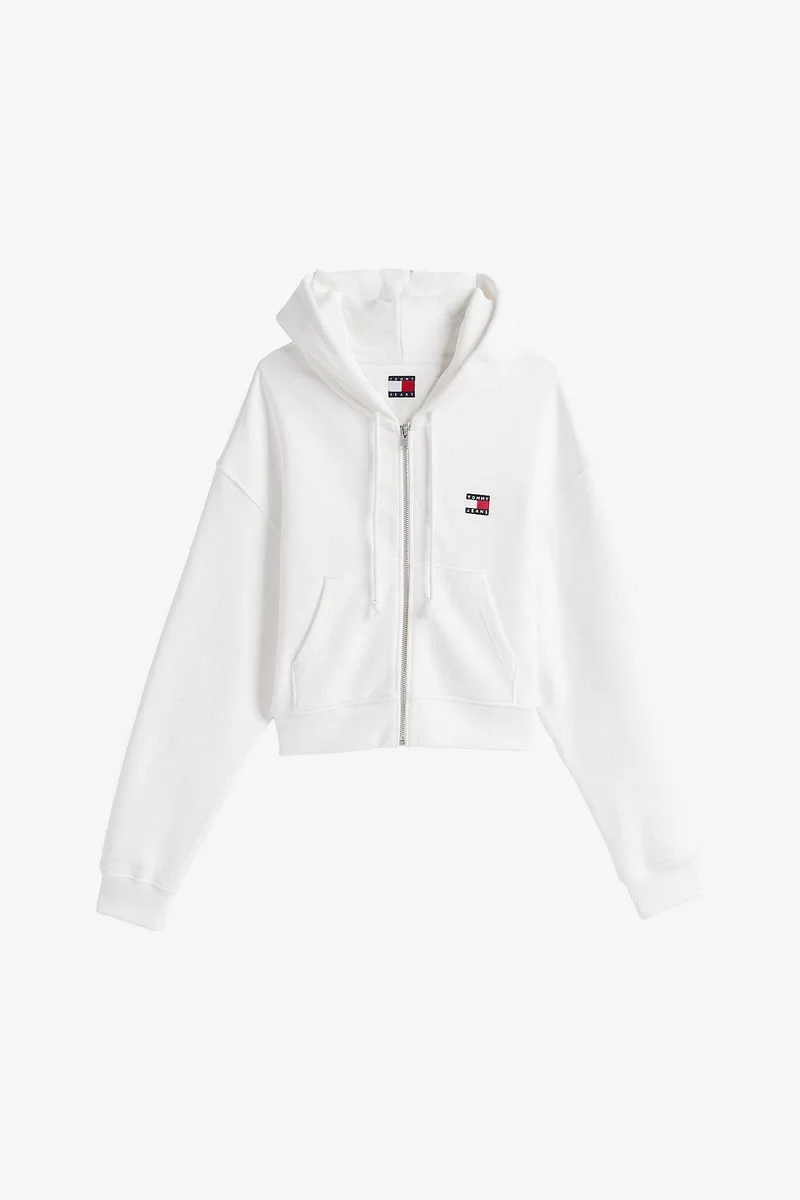 Tommy Jeans TJW BXY CRP BADGE ZIP HOODIE Kadın beyaz Ceket DW0DW21355YBL