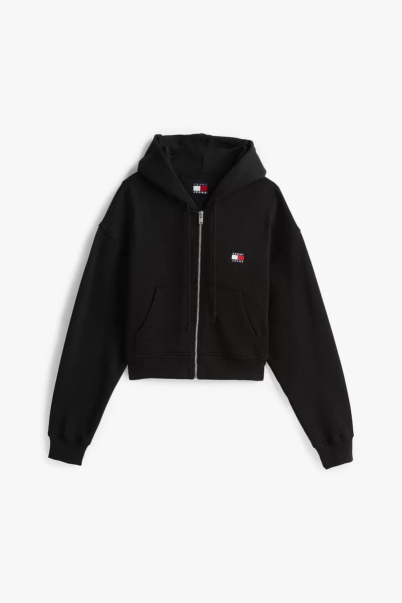 Tommy Jeans TJW BXY CRP BADGE ZIP HOODIE Kadın siyah Ceket DW0DW21355BDS