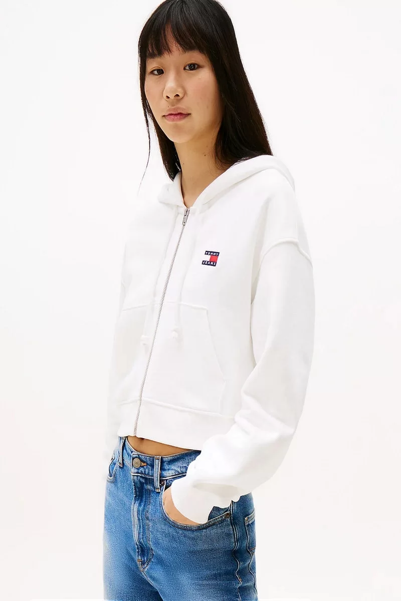 Tommy Jeans TJW BXY CRP BADGE ZIP HOODIE Kadın beyaz Ceket DW0DW21355YBL