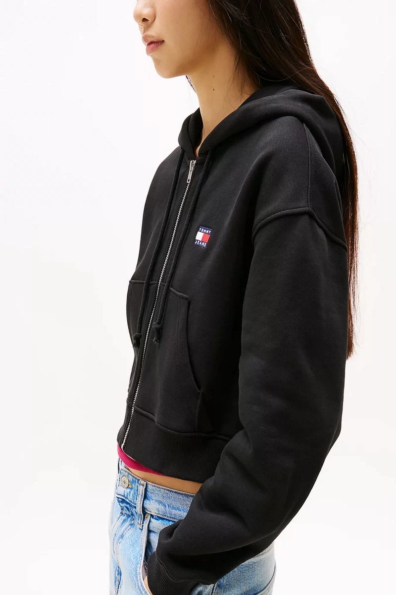 Tommy Jeans TJW BXY CRP BADGE ZIP HOODIE Kadın siyah Ceket DW0DW21355BDS