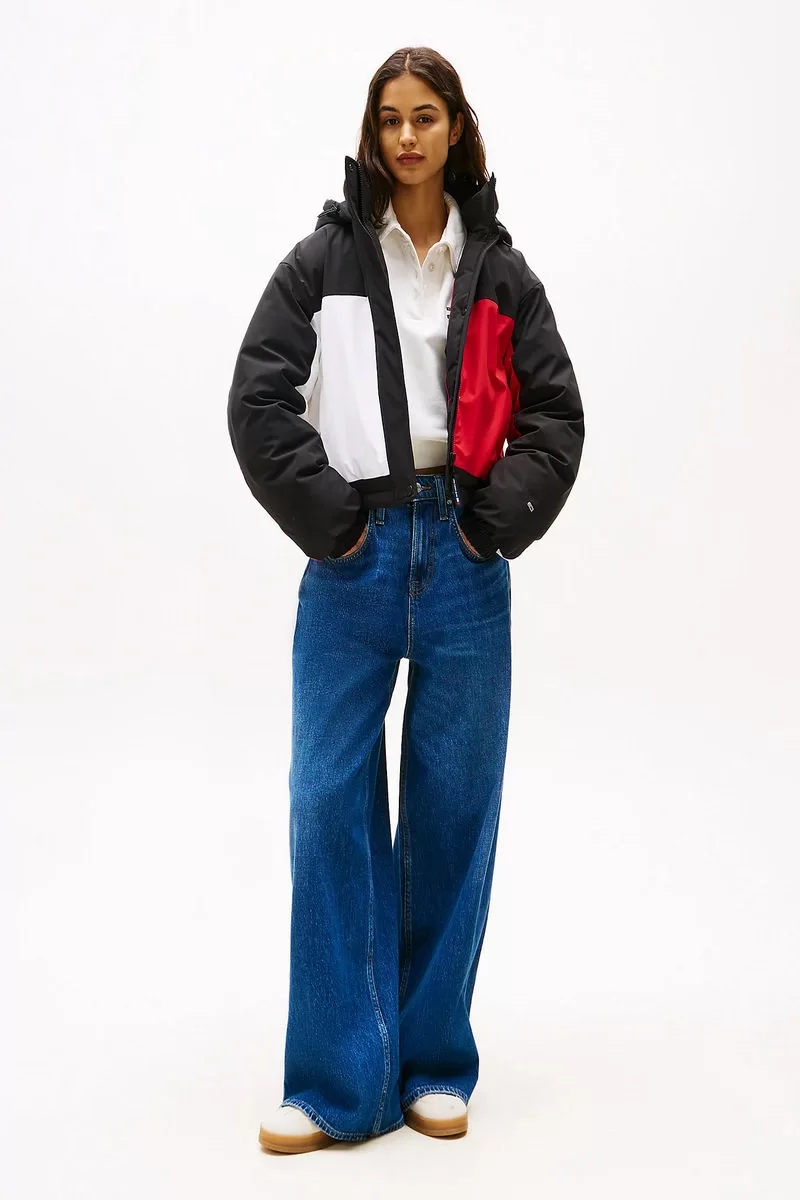 Tommy Jeans TJW CROP FLAG PUFFER Kadın lacivert Mont DW0DW20550BDS