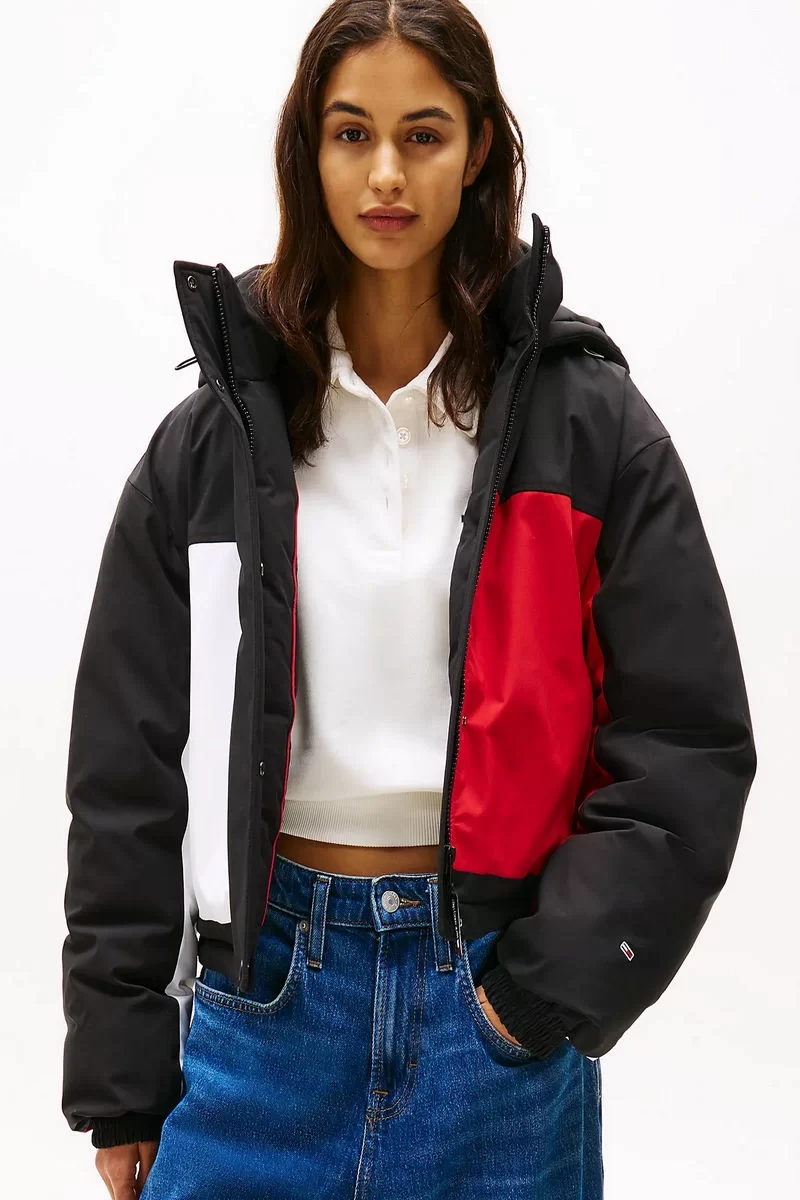 Tommy Jeans TJW CROP FLAG PUFFER Kadın lacivert Mont DW0DW20550BDS
