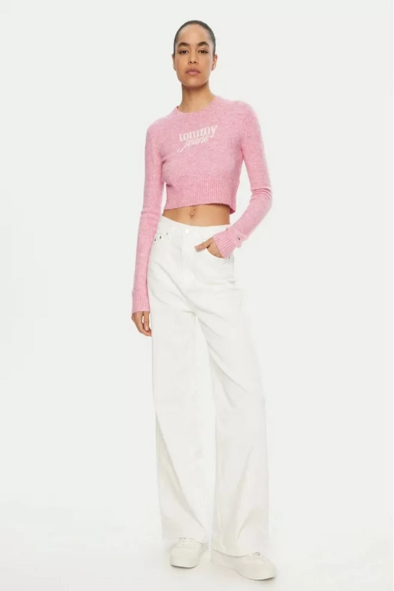 Tommy Jeans TJW CRP SCRIPT SWEATER EXT Kadın pembe Kazak DW0DW19895TOT