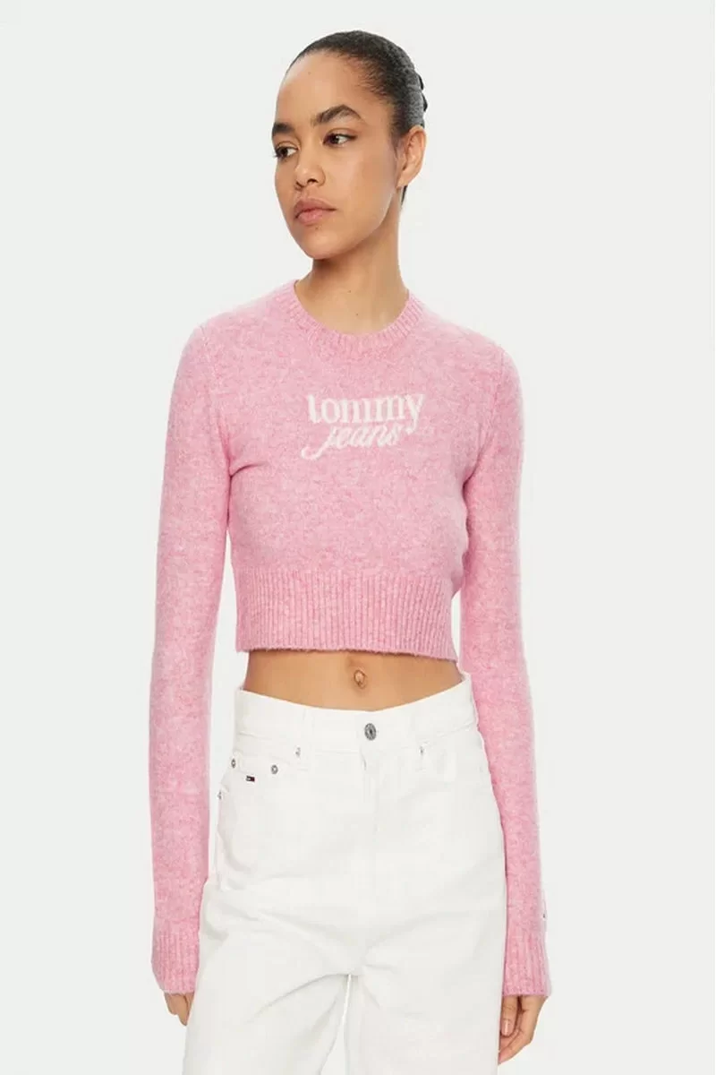 Tommy Jeans TJW CRP SCRIPT SWEATER EXT Kadın pembe Kazak DW0DW19895TOT