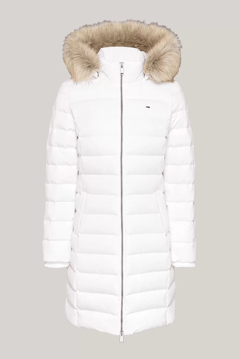 Tommy Jeans TJW ESSENTIAL HOODED DOWN COAT Kadın BEYAZ Mont DW0DW18864YBR
