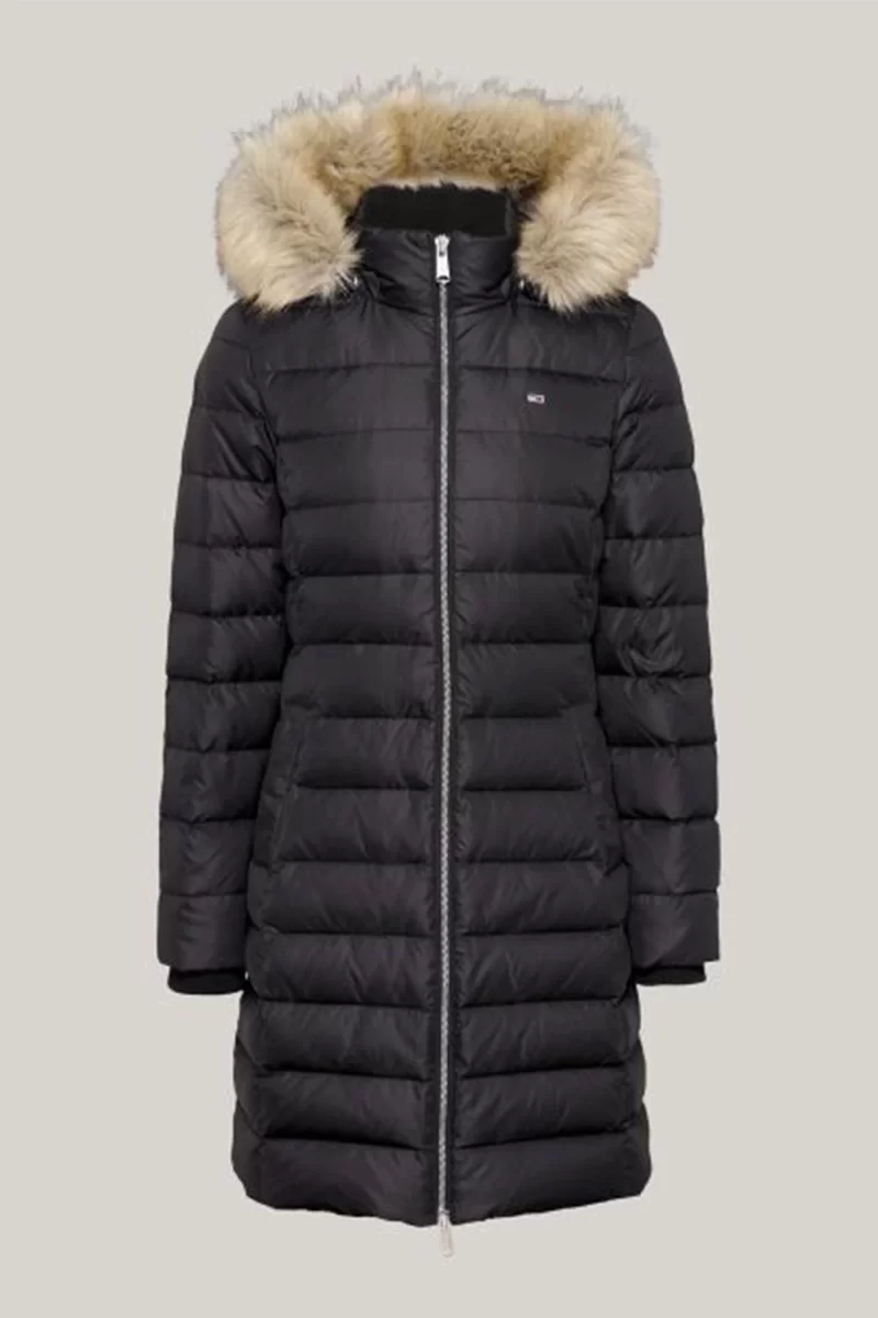 Tommy Jeans TJW ESSENTIAL HOODED DOWN COAT Kadın SİYAH Mont DW0DW18864BDS