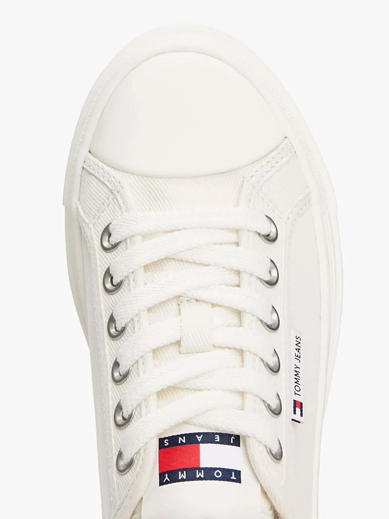 Tommy Hilfiger Kadın Bej Platform Tabanlı Kanvas Sneaker
