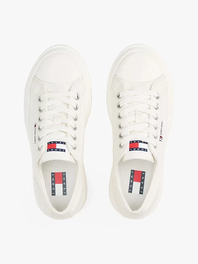 Tommy Hilfiger Kadın Bej Platform Tabanlı Kanvas Sneaker
