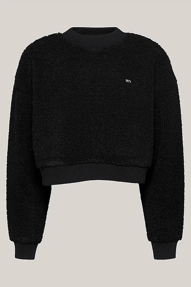 Tommy Jeans TJW OVS TEDDY CREW Kadın SİYAH Sweatshirt DW0DW18770BDS