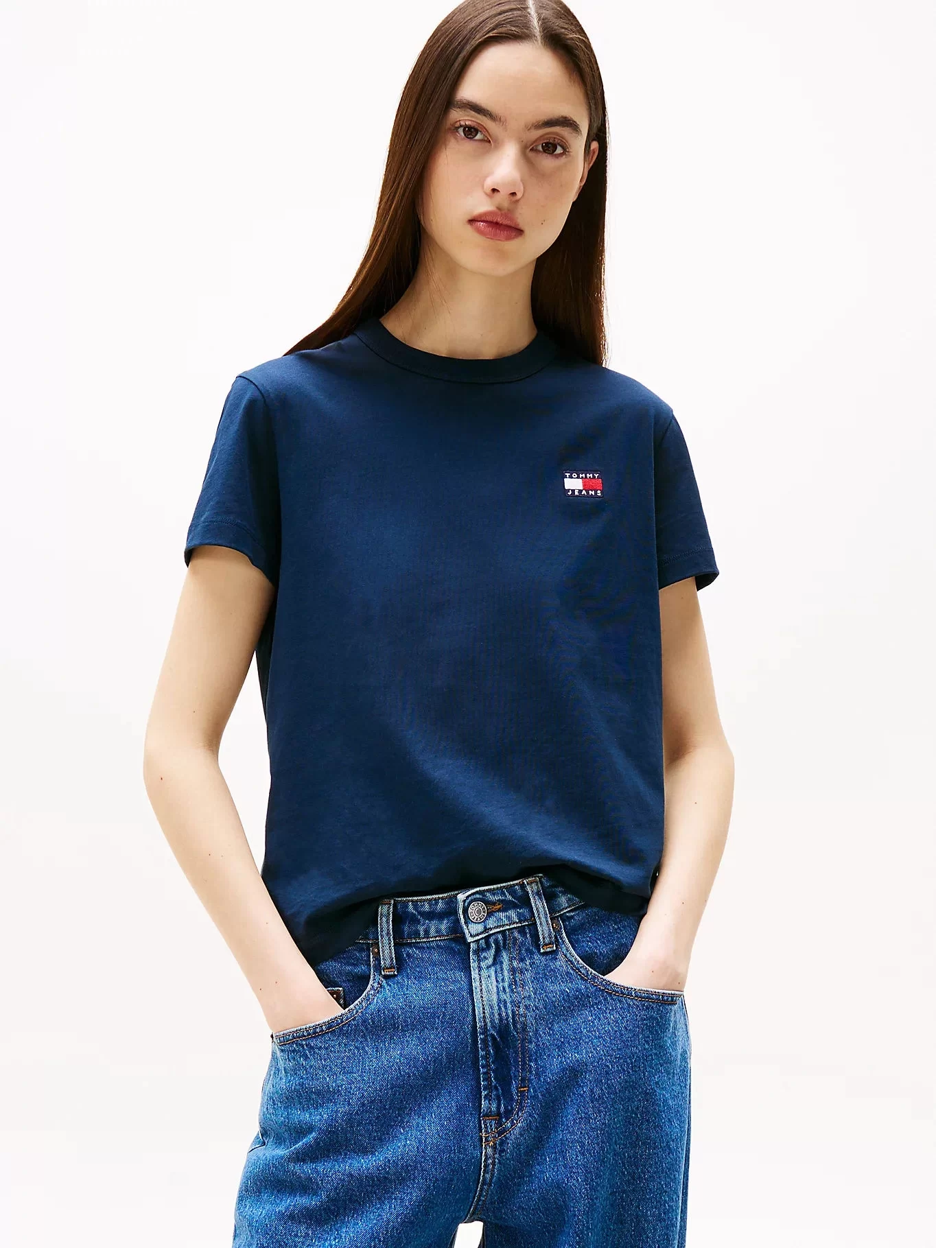 Tommy Jeans Erkek Lacivert  Badge Crew Yaka Tişört