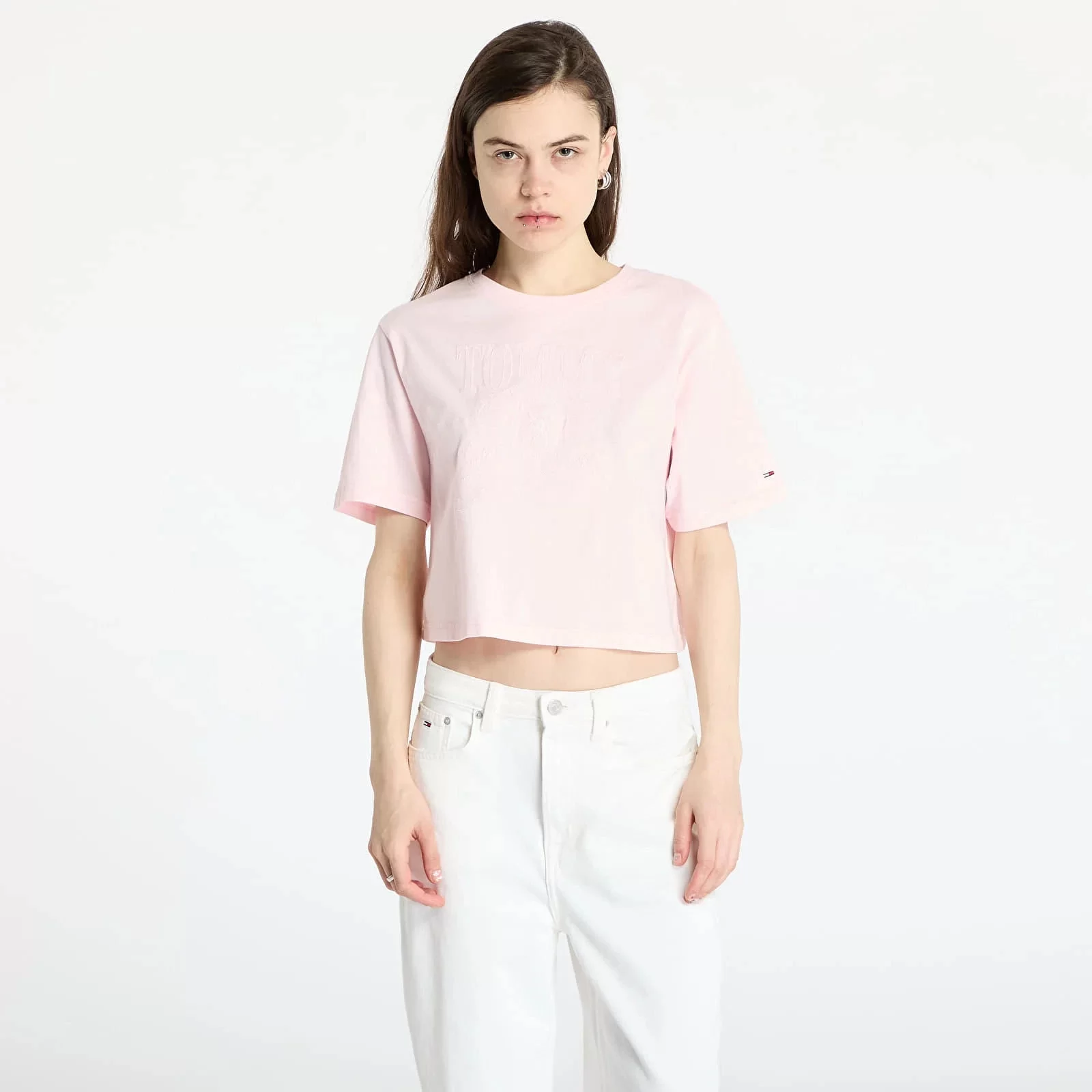 Tommy Hilfiger Kadın Rahat Kesim Pembe Tonal Armalı Tişört