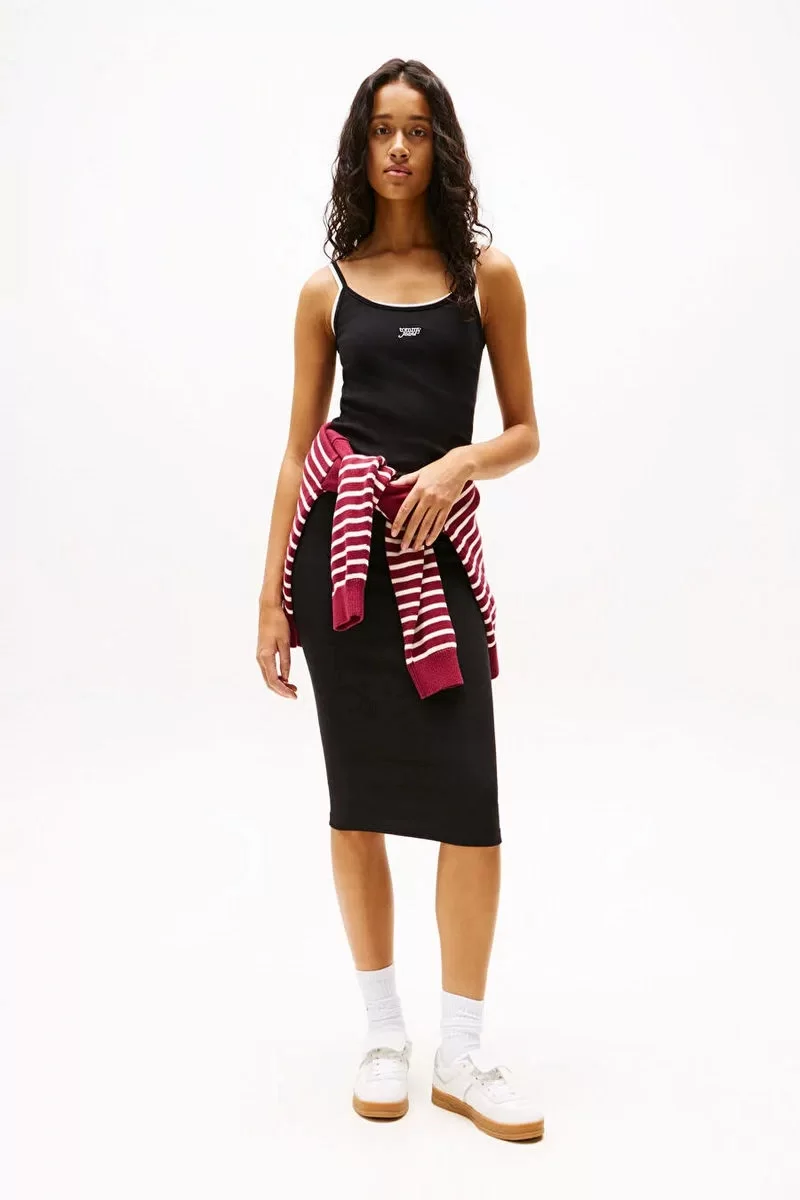 Tommy Jeans TJW SCRIPT STRAP MIDI DRESS EXT Kadın  Elbise DW0DW20330BDS