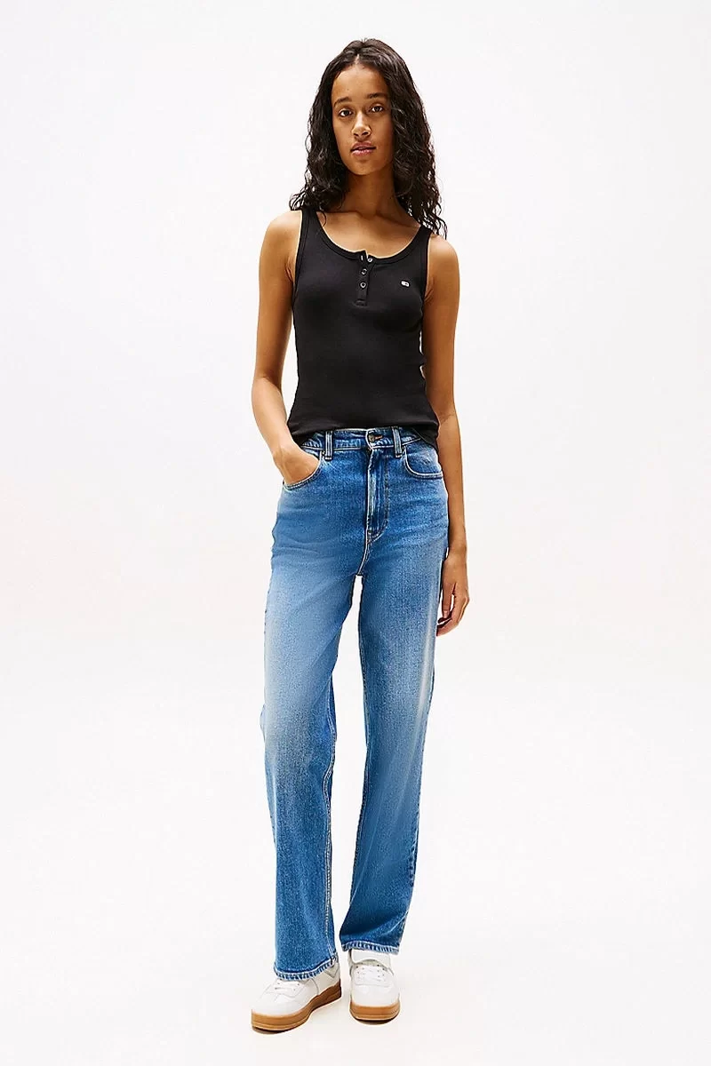 Tommy Jeans TJW SLIM BUTTON TANK Kadın siyah Atlet DW0DW19492BDS