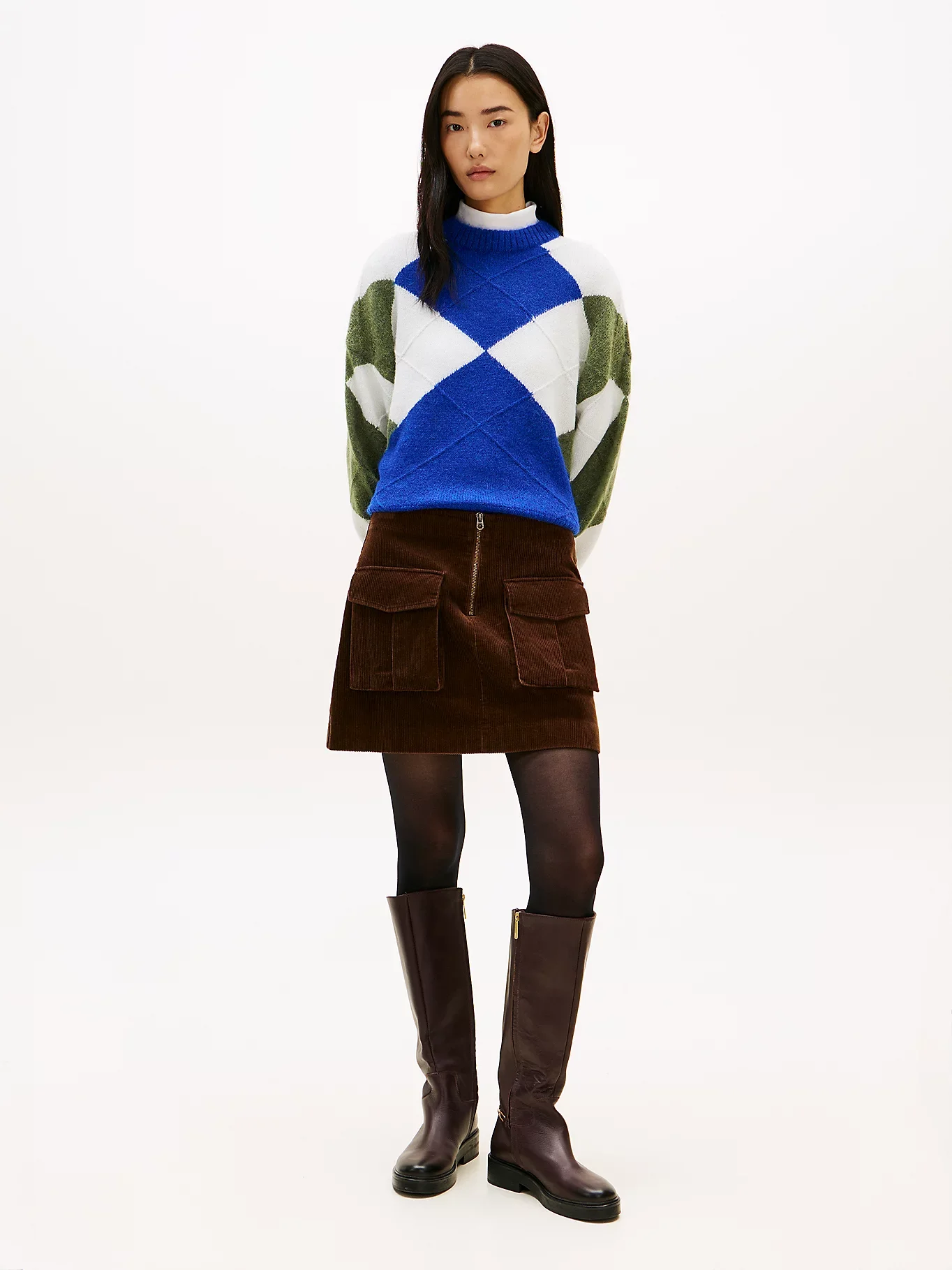 Tommy Hilfiger Alpaka Karışımlı Baklava Desenli Bisiklet Yaka Uzun Kollu Kadın Mavi Kazak WW0WW474640ZU