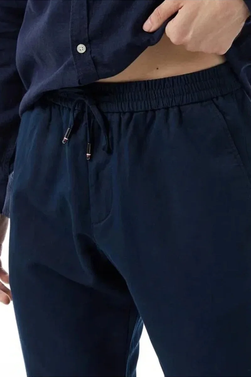 Tommy Hilfiger CHINO HARLEM PO DRWS CO LINEN Erkek Lacivert Pantolon MW0MW34533C5J