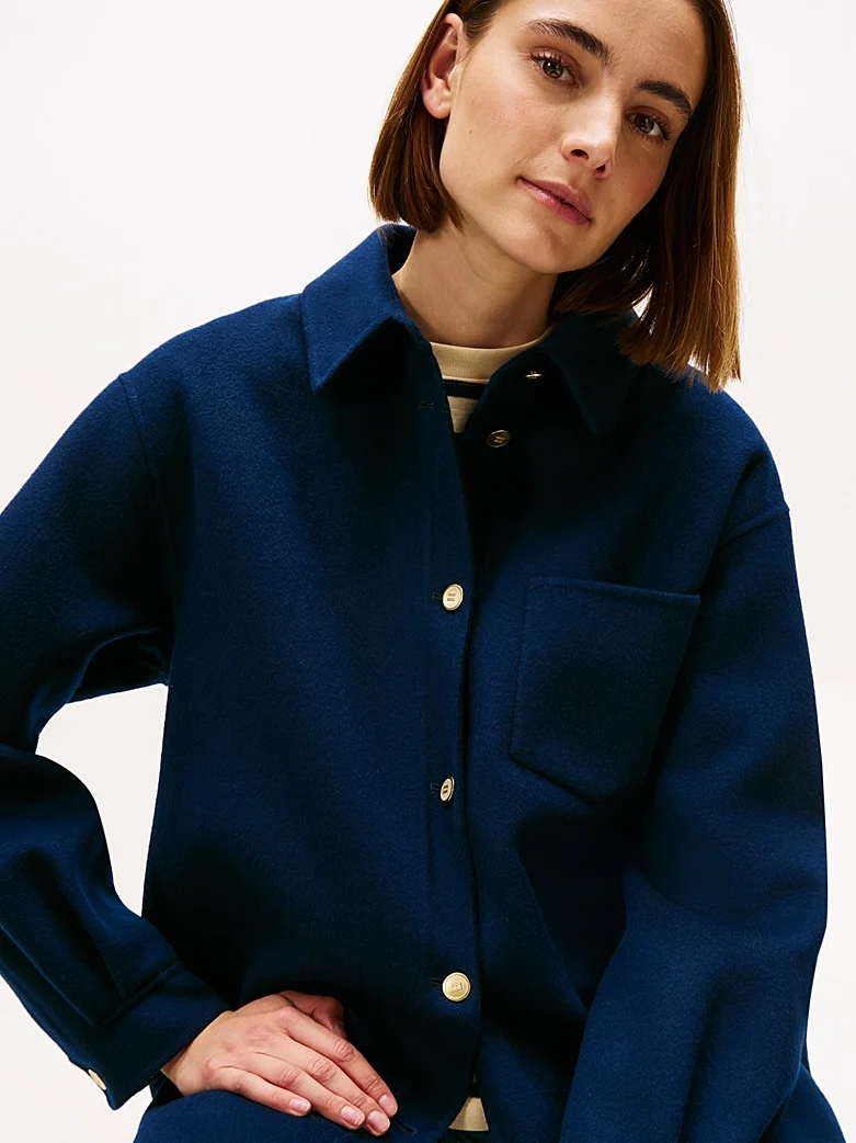 Tommy Hilfiger Çift Taraflı Yün Karışımlı Normal Kesim Kadın Mavi Ceket WW0WW46558C1G