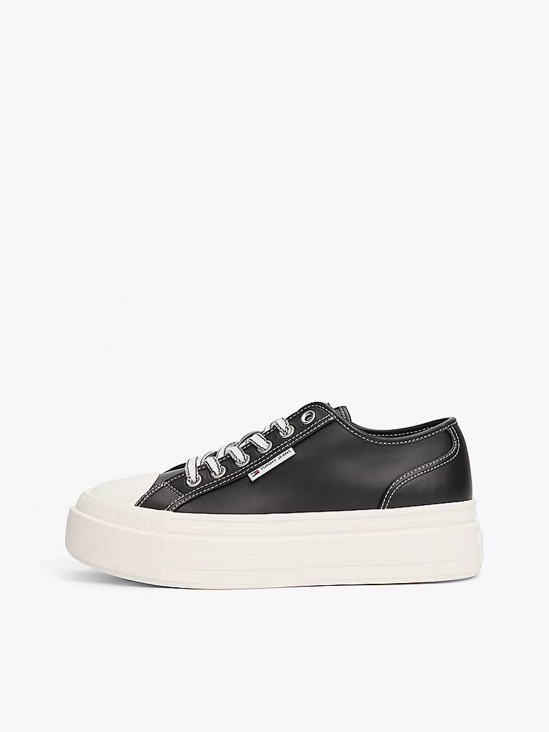 Tommy Hilfiger Kadın Deri Kontrast Dikişli Platform Sneaker