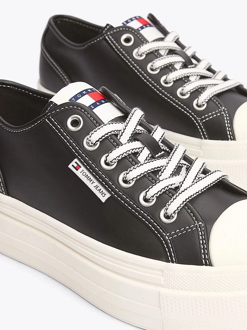Tommy Hilfiger Kadın Deri Kontrast Dikişli Platform Sneaker