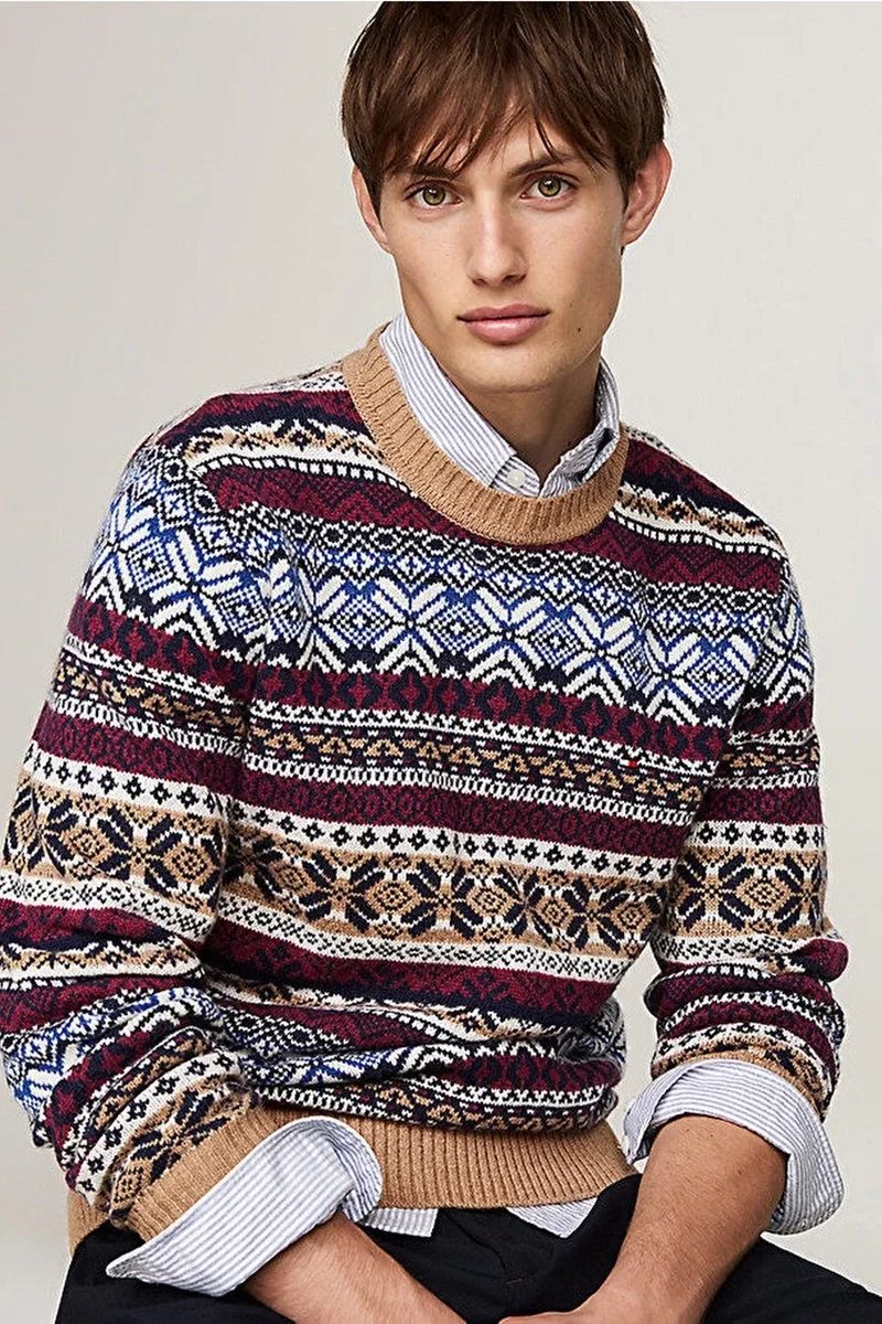 Tommy Hilfiger GIFTING WOOL BLEND FAIRISLE C NK Erkek KAHVERENGİ Kazak MW0MW370260HD