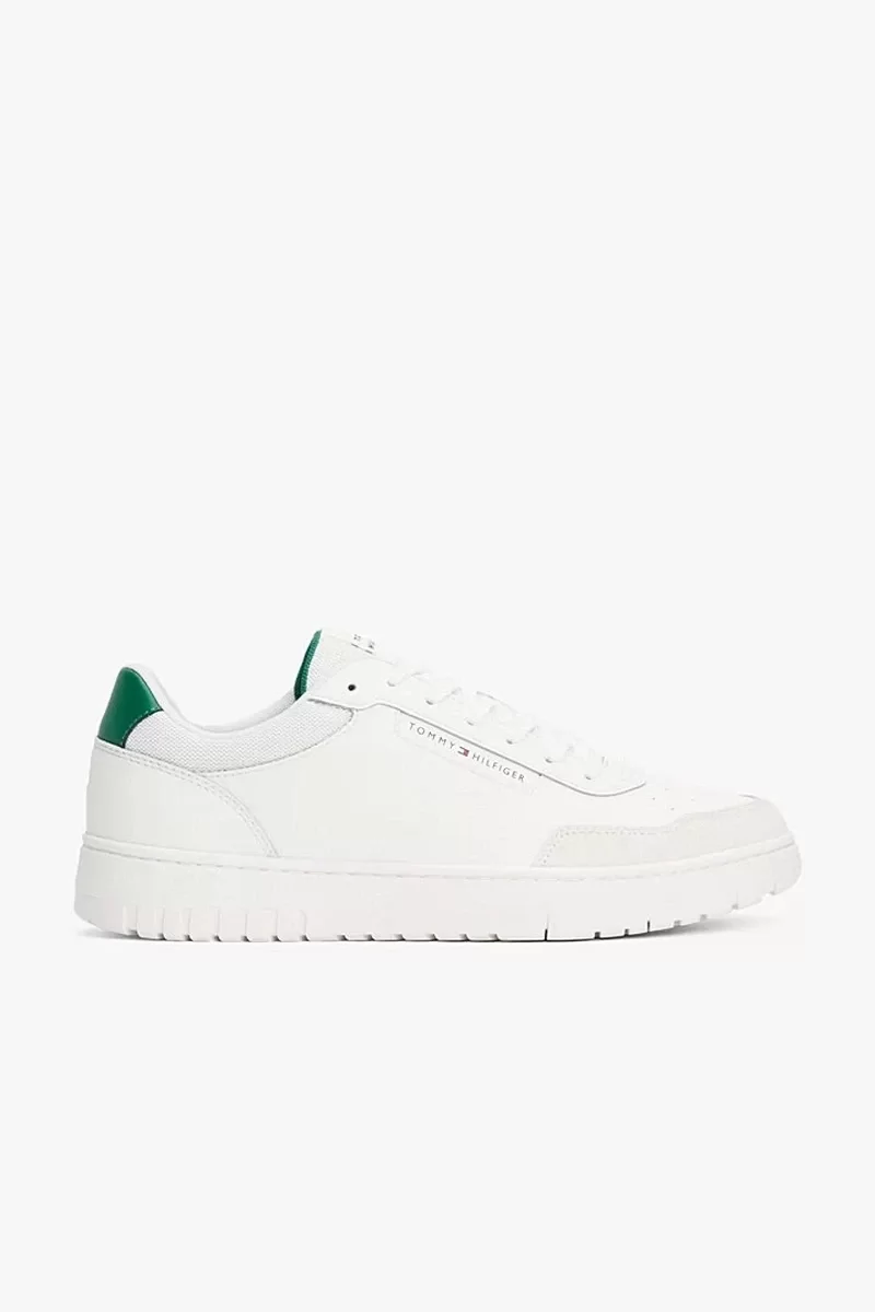 Tommy Hilfiger Erkek Beyaz Deri Karışımlı Basket Sneaker