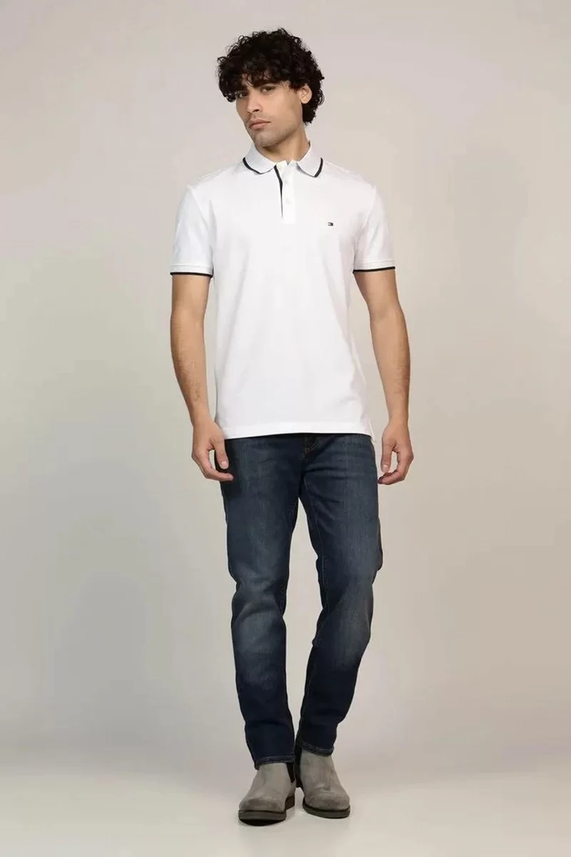 Tommy Hilfiger MERCERISED UNDERCOLLAR REG POLO Erkek beyaz T-shirt MW0MW37514YBR