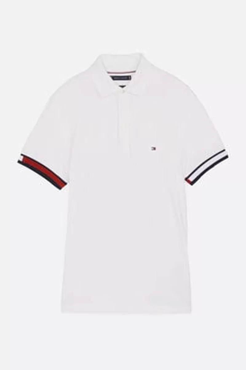 Tommy Hilfiger FLAG CUFF SLIM POLO Erkek Beyaz T-shirt MW0MW37518YBR