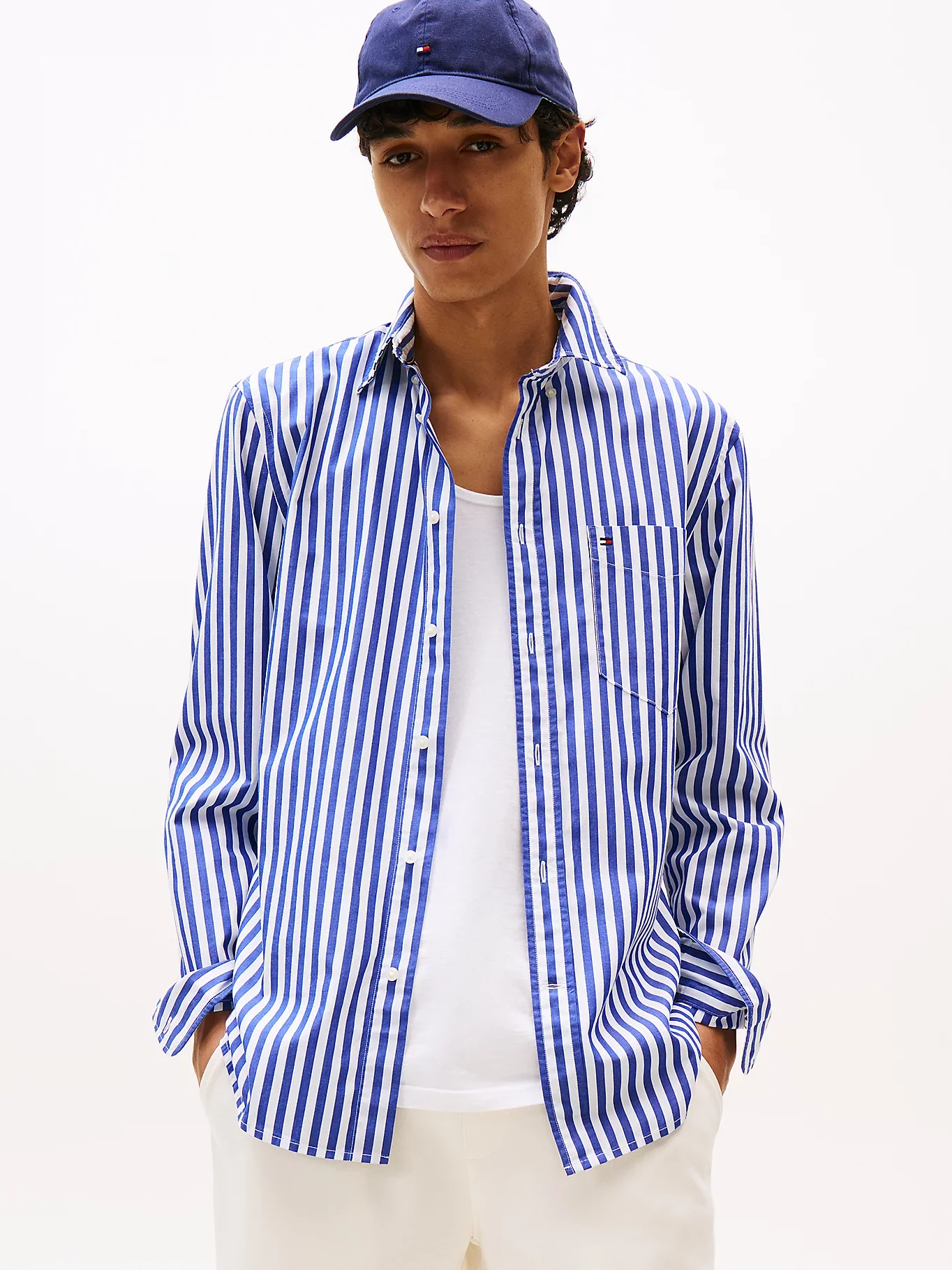 Tommy Hilfiger Erkek Flex Poplin Bold Mavi Gömlek MW0MW394510A4