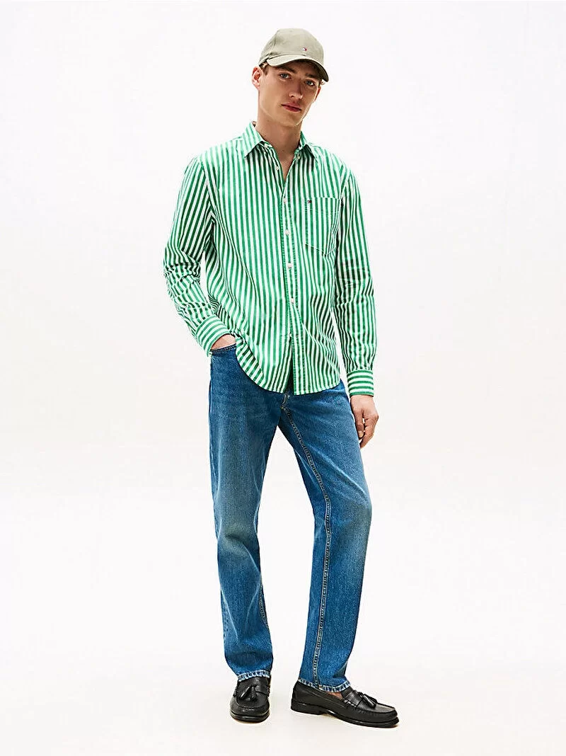 Tommy Hilfiger Erkek Flex Poplin Bold Yeşil  Gömlek MW0MW394510CD
