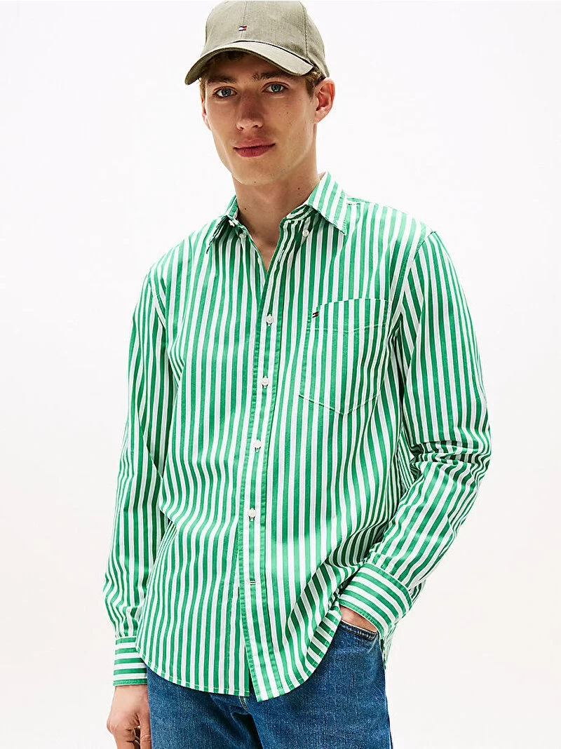 Tommy Hilfiger Erkek Flex Poplin Bold Yeşil  Gömlek MW0MW394510CD