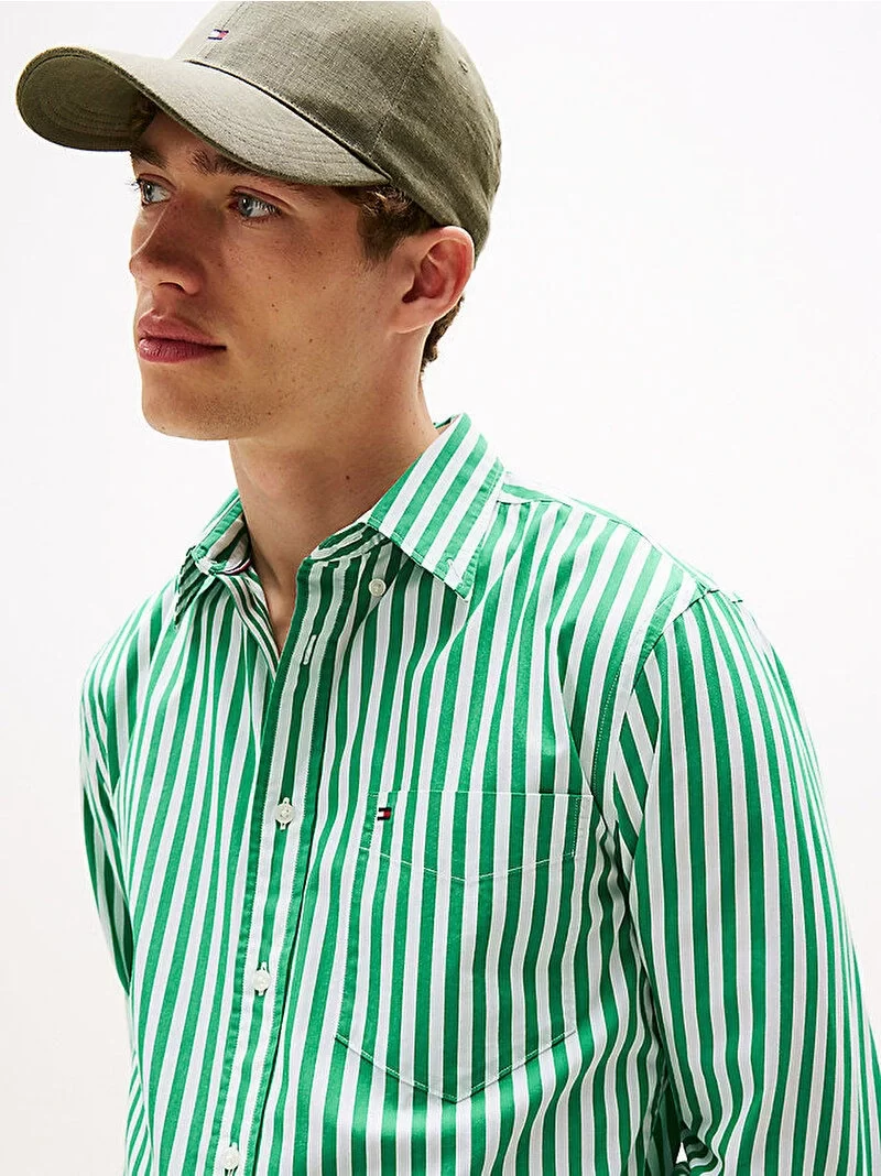 Tommy Hilfiger Erkek Flex Poplin Bold Yeşil  Gömlek MW0MW394510CD
