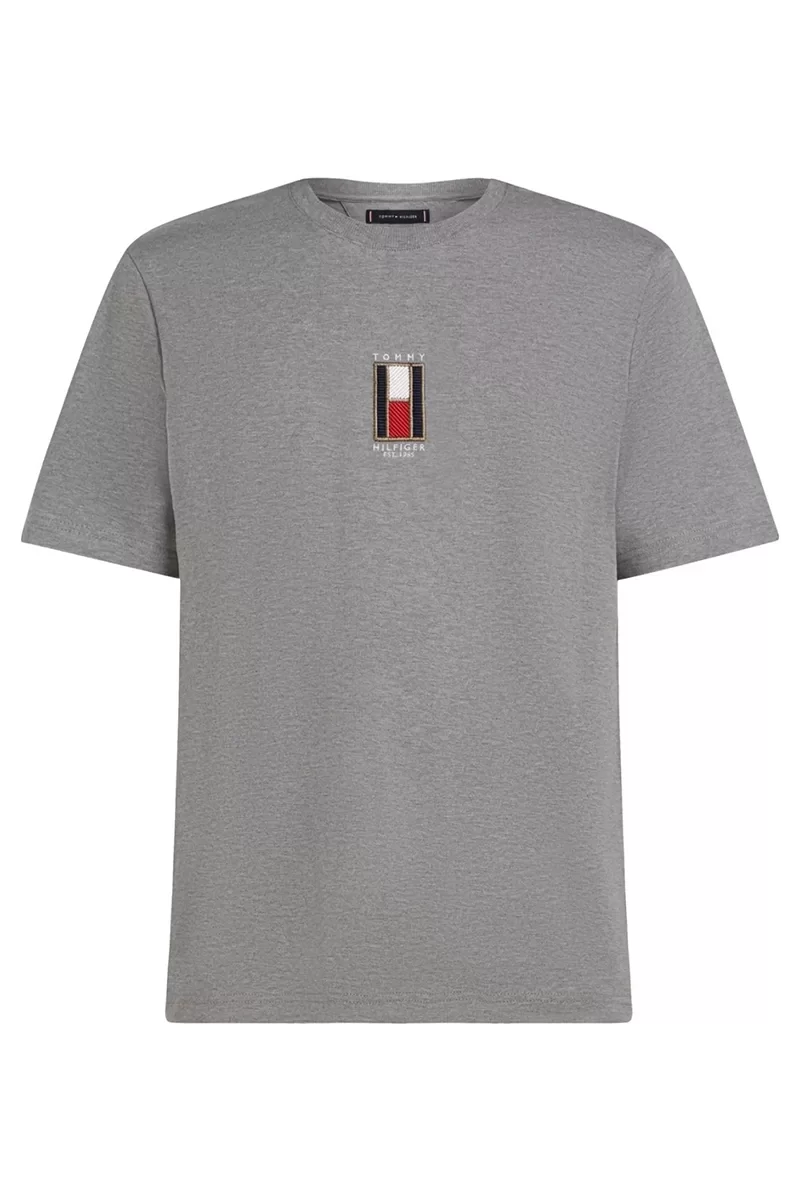 Tommy Hilfiger VERTICAL FLAG TEE Erkek gri T-shirt MW0MW36512P91