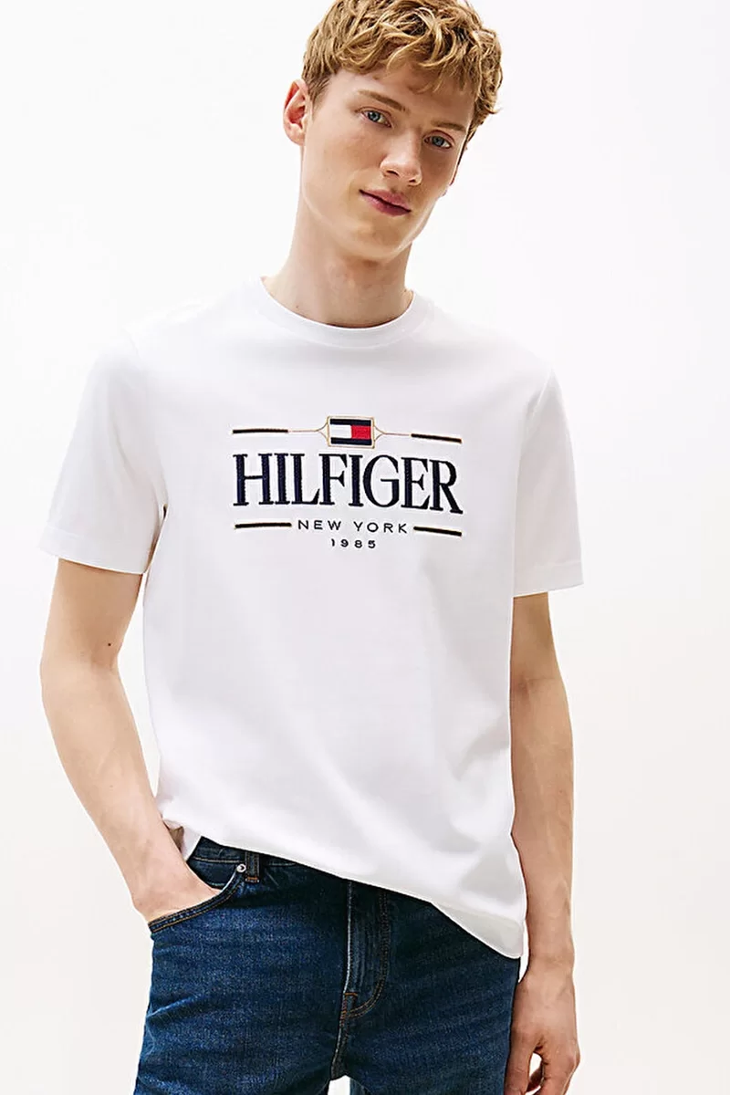 Tommy Hilfiger Erkek İkonik Hilfiger Beyaz T-shirt MW0MW39585YBR