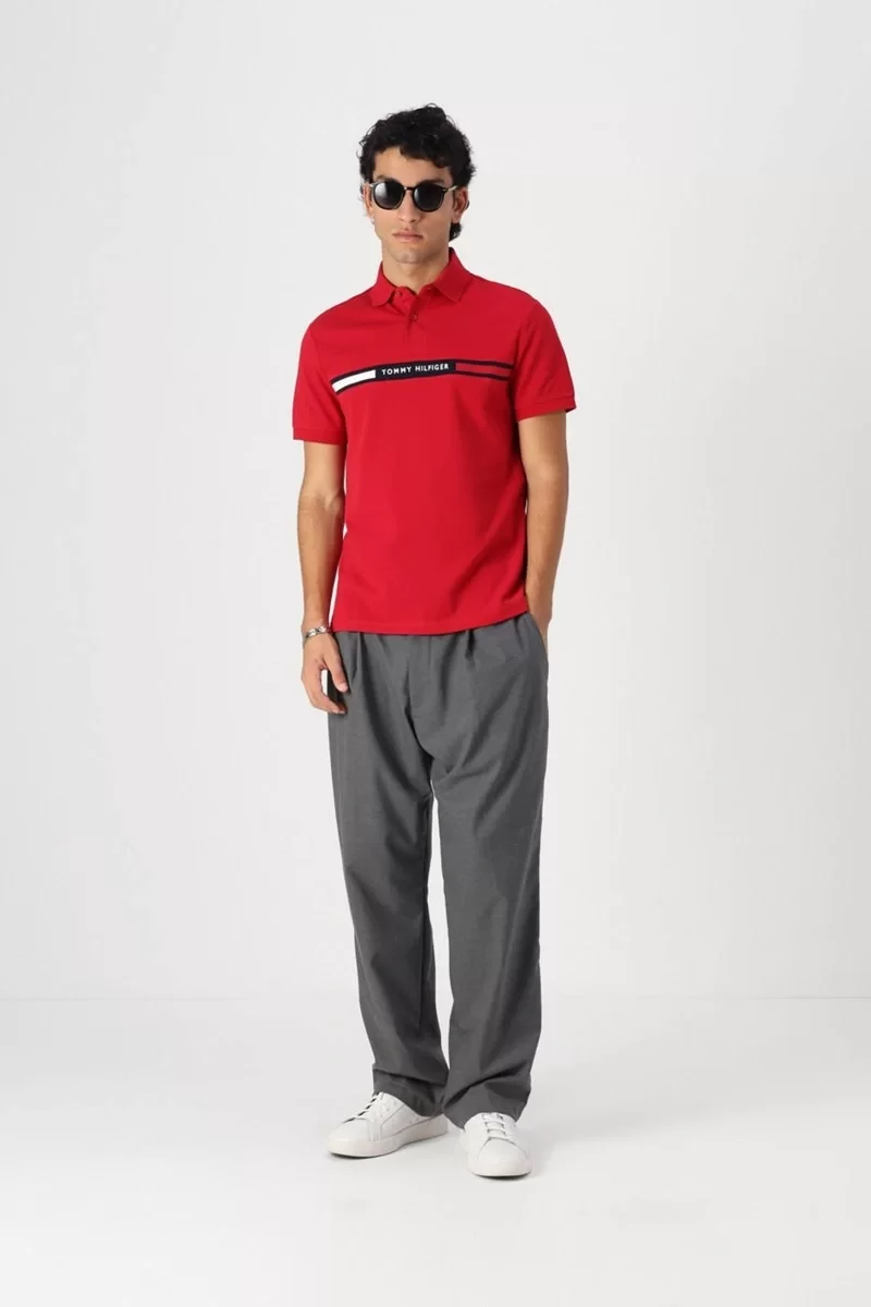Tommy Hilfiger HILFIGER CHEST INSERT REG POLO Erkek kırmızı T-shirt MW0MW38130XLD