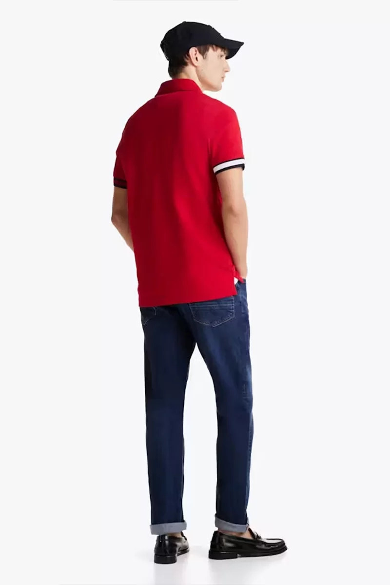 Tommy Hilfiger FLAG CUFF SLIM POLO Erkek kırmızı T-shirt MW0MW37518XLD