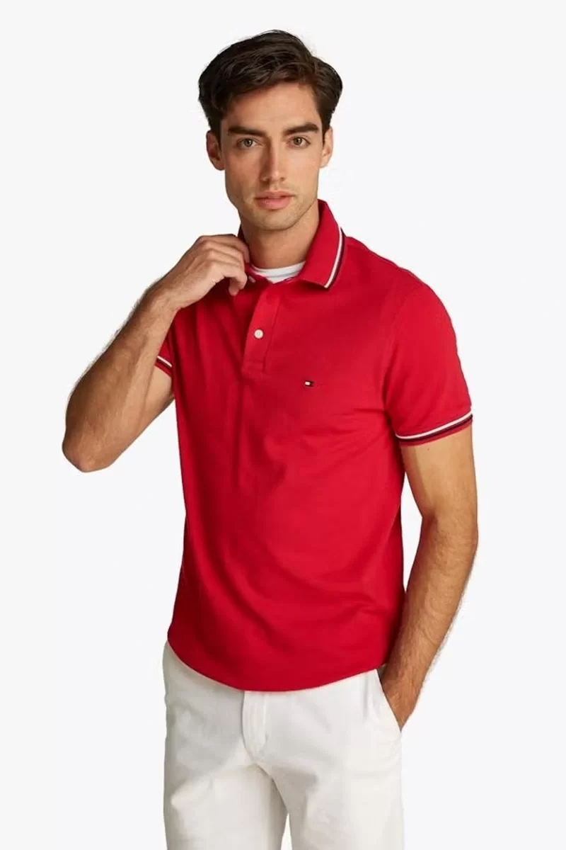 Tommy Hilfiger Erkek Kırmızı Polo Yaka Logolu T-Shirt