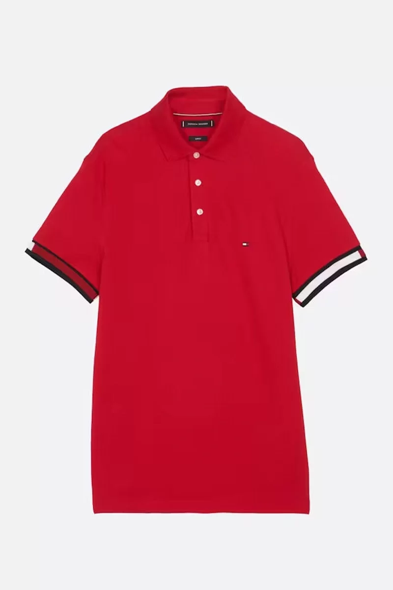 Tommy Hilfiger FLAG CUFF SLIM POLO Erkek kırmızı T-shirt MW0MW37518XLD