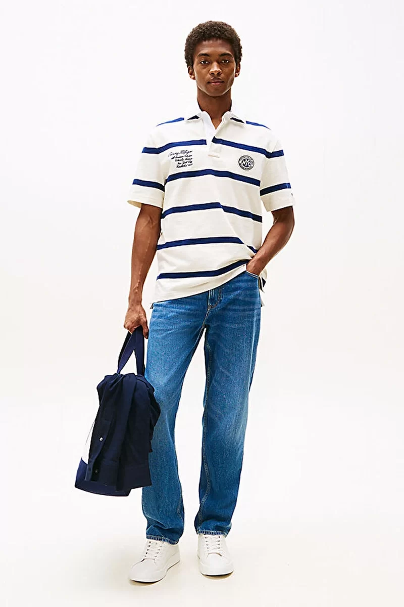 Tommy Hilfiger Erkek Kısa Kollu Klasik Kesim Rugby Mavi T-shirt MW0MW395650A4