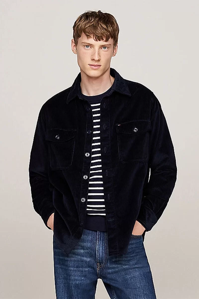 Tommy Hilfiger CORDUROY OVERSHIRT Erkek Mavi Gömlek MW0MW36855DW5