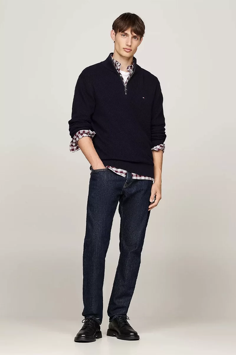 Tommy Hilfiger STRUCTURE ZIP MOCK Erkek Mavi Sweatshirt MW0MW36527DW5
