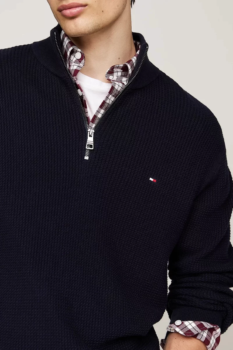 Tommy Hilfiger STRUCTURE ZIP MOCK Erkek Mavi Sweatshirt MW0MW36527DW5