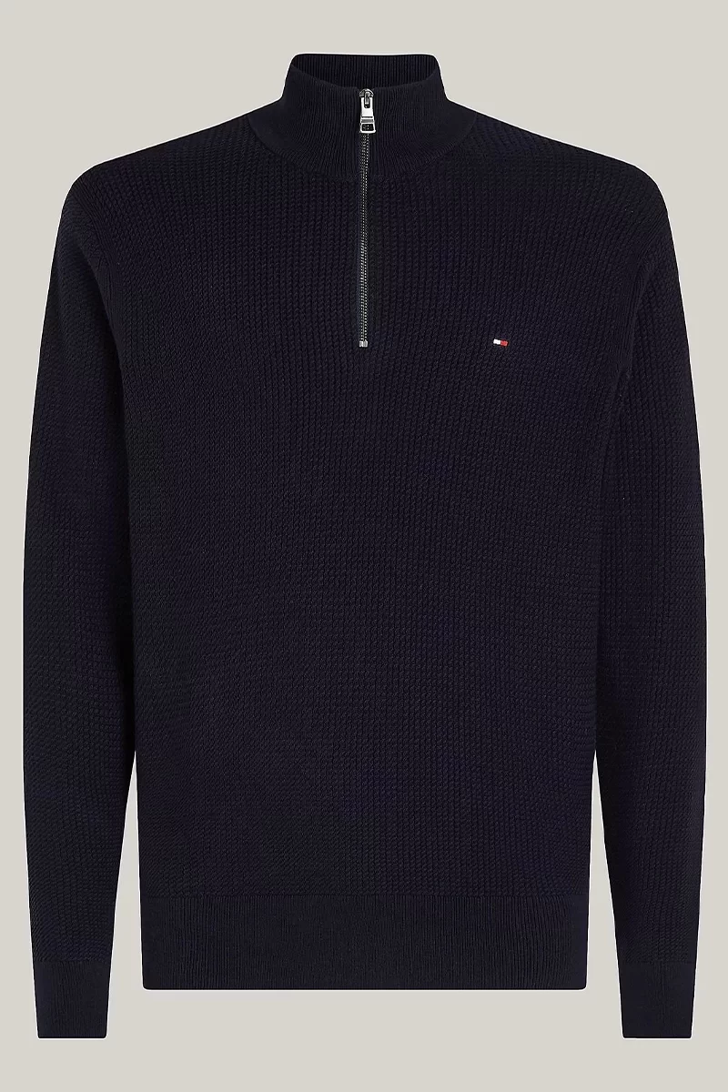Tommy Hilfiger STRUCTURE ZIP MOCK Erkek Mavi Sweatshirt MW0MW36527DW5