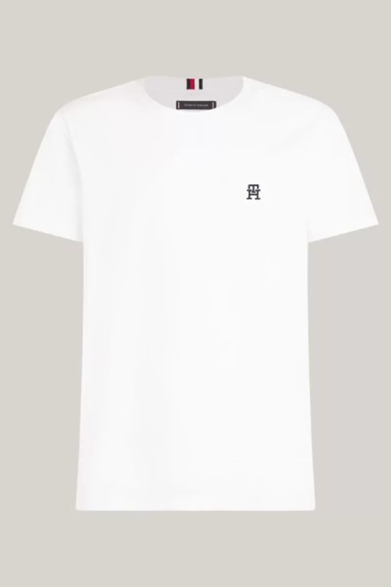 Tommy Hilfiger Erkek Monogram Nakışlı Beyaz T-shirt