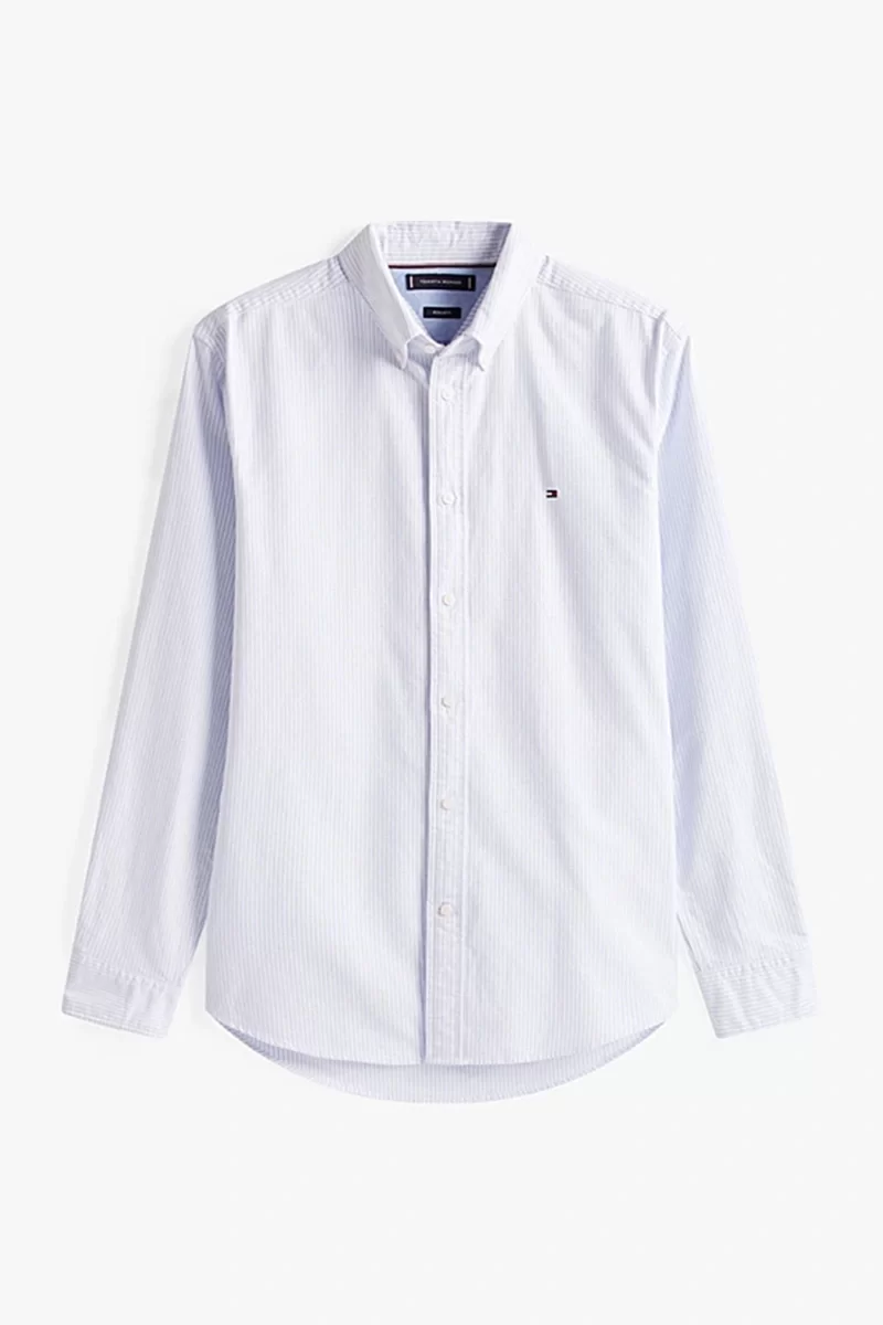 Tommy Hilfiger Erkek Normal Kesim Çizgili Heritage Oxford Mavi Gömlek MW0MW362380A9