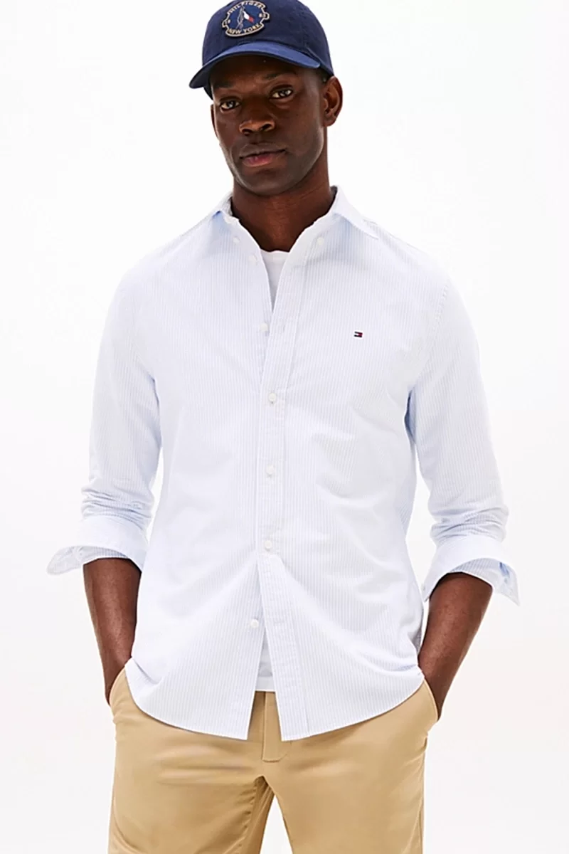Tommy Hilfiger Erkek Normal Kesim Çizgili Heritage Oxford Mavi Gömlek MW0MW362380A9