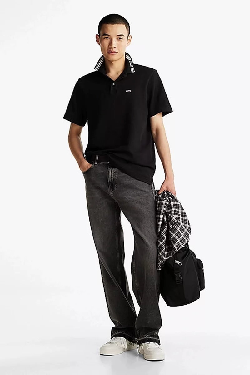 Tommy Hilfiger Erkek Siyah Regular Fit Polo Yaka T-Shirt