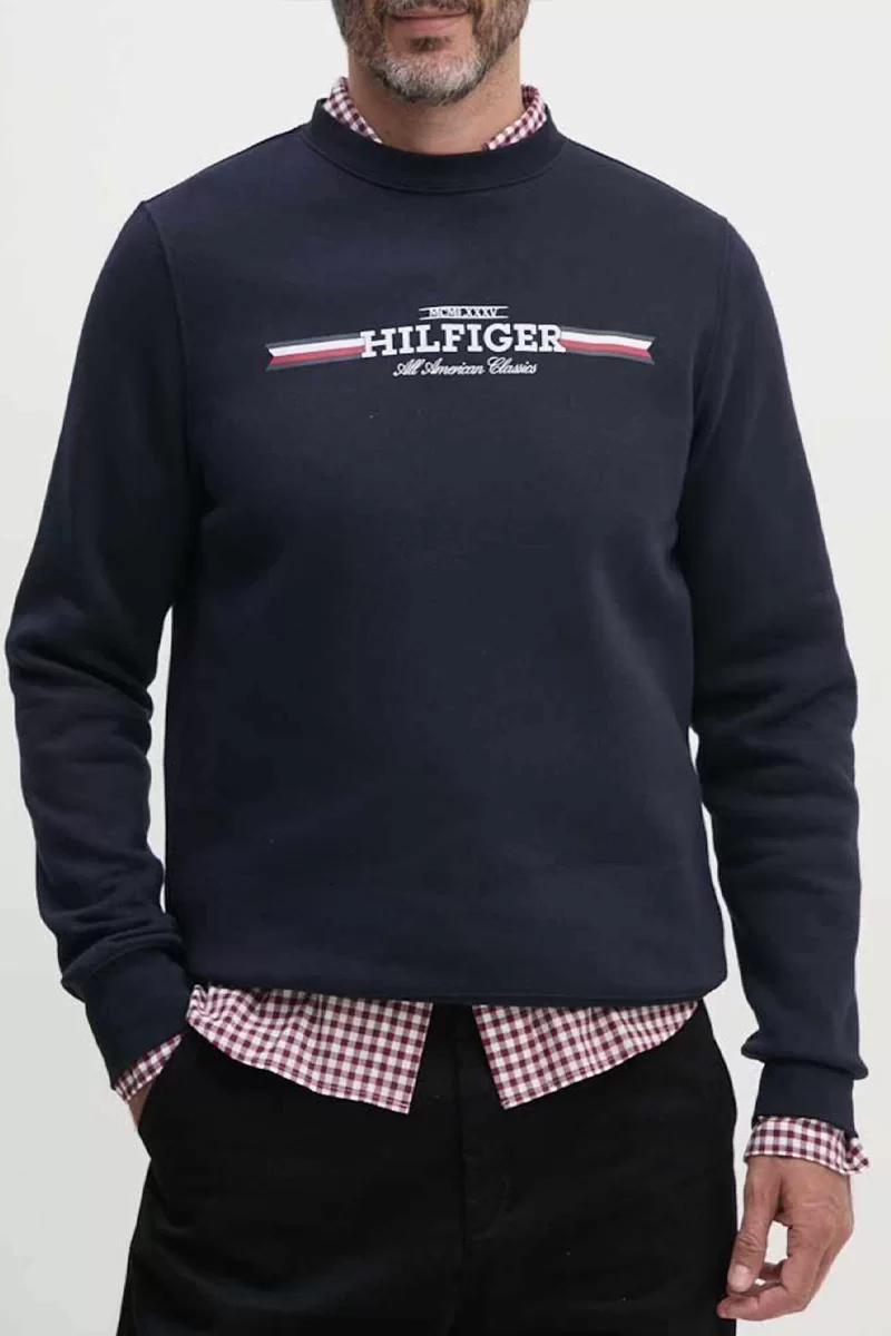 Tommy Hilfiger HILFIGER STRIPE SWEATSHIRT Erkek Lacivert Sweatshirt MW0MW35530DW5