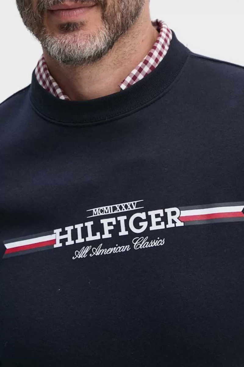 Tommy Hilfiger HILFIGER STRIPE SWEATSHIRT Erkek Lacivert Sweatshirt MW0MW35530DW5