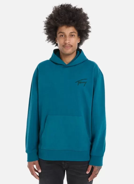 Tommy Hilfiger TJM RLX SIGNATURE HOODIE EXT Erkek Turkuaz Sweatshirt DM0DM17990CT0
